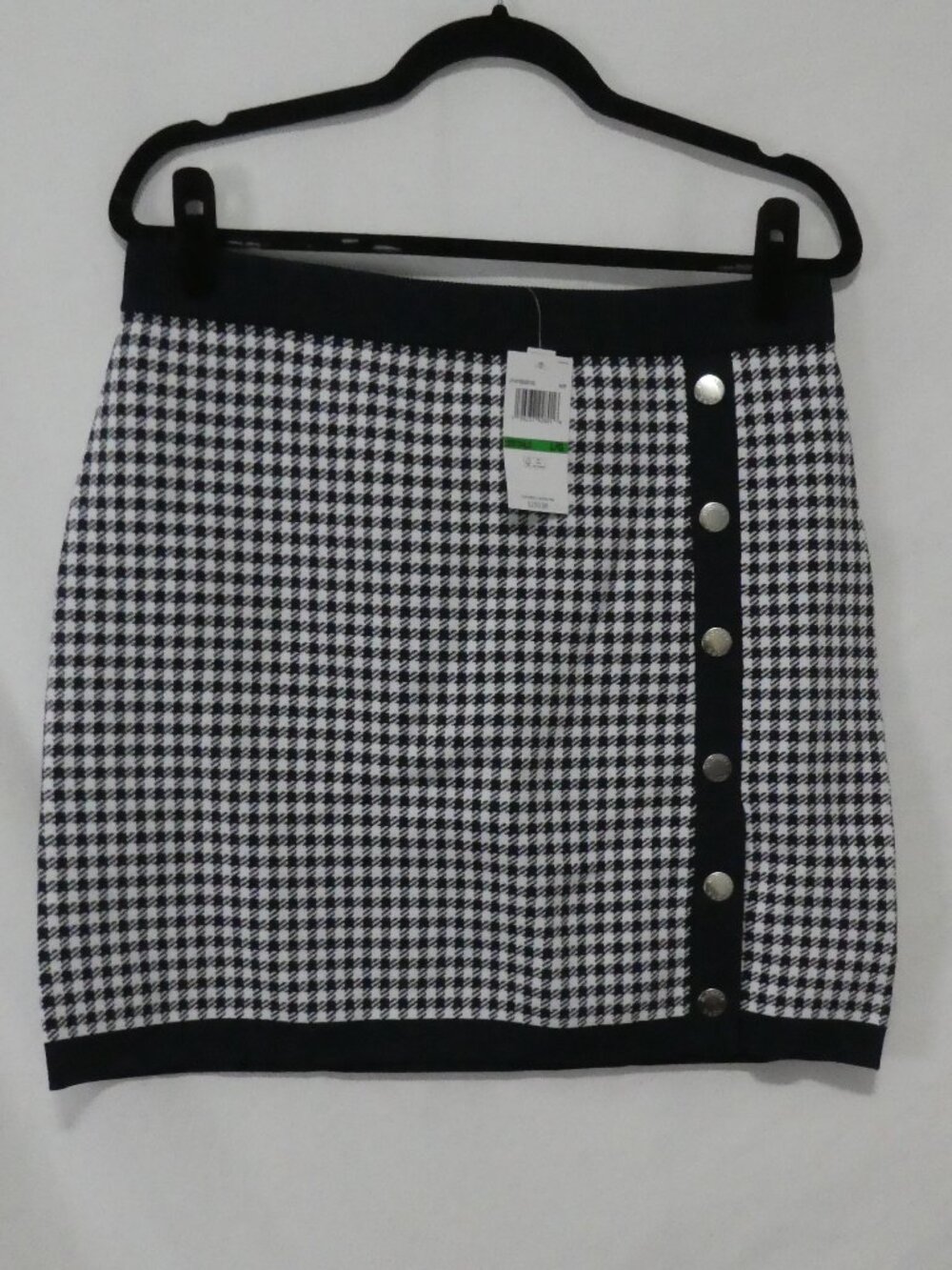 NWT MICHAEL MICHAEL KORS Navy & White Houndstooth Button Knit Mini Skirt - Large